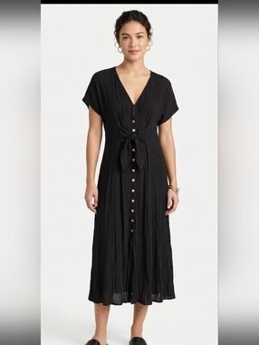 18 Centimeters Black Faux Tie-Front & Back V-Neck Women's Dress Small